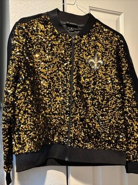 Black & Gold Sequin Varsity Jacket - Women's